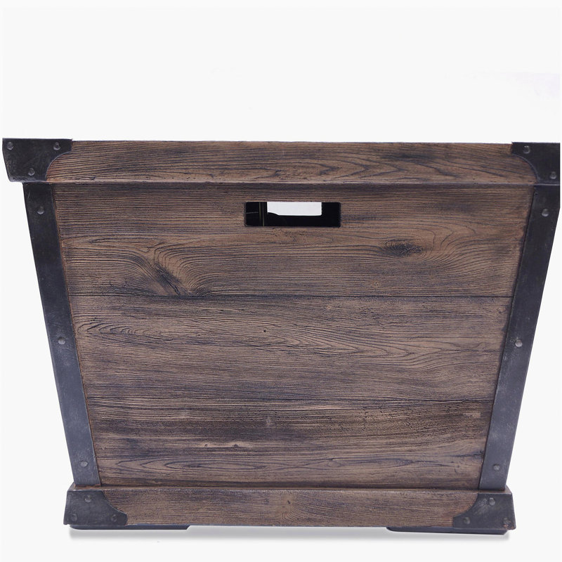 Outdoor Patio 24'' H x 32'' W Square Gas Burner Concrete Pit with Wood Grain, 40,000 BTU, Tank Inside