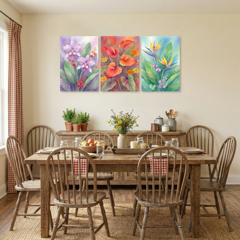 Plantes et fleurs, ensemble de 3 impressions sur toile, H 18 po x l 36 po