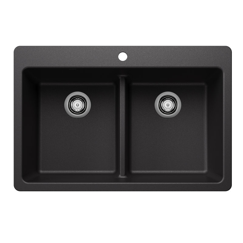 Liven SILGRANIT 33" L x 22" W Double Basin Drop-In/Undermount Kitchen Sink, Anthracite