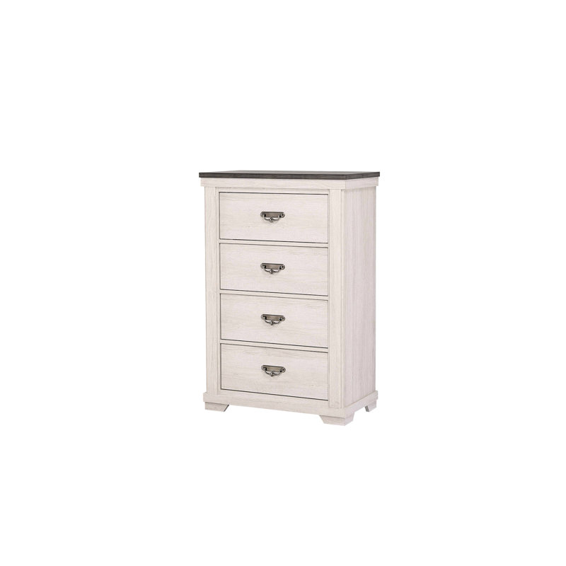Commode de chambre à coucher avec quatre tiroirs, finition beige rustique, style en bois massif, gris