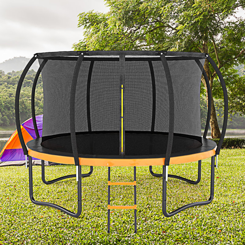 Grand trampoline extérieur 12 pi avec filet de sécurité intérieur, Orange
