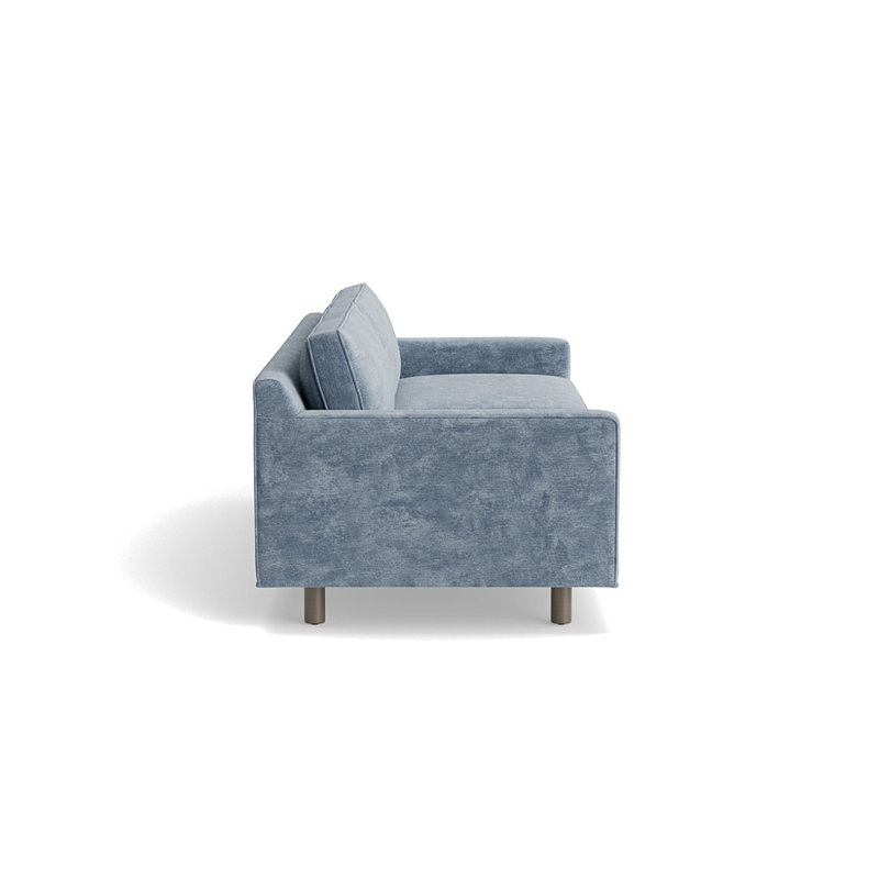 Canapé Hunter 100 avec fini en bois, H 32 po x l 100 po x P 39 po, Chenille rétro - bleu fumé, Bois flotté