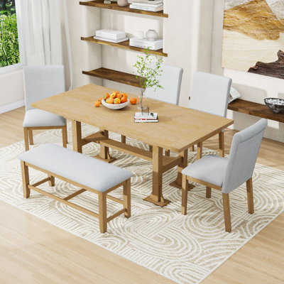 Emere 6-Piece Dining Set,Extendable Table, Upholstered Chairs and Bench