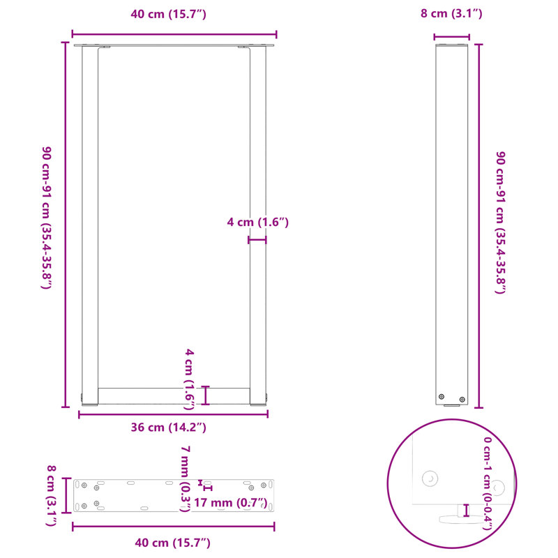 Table Leg, 91cm H x 50cm W, Natural
