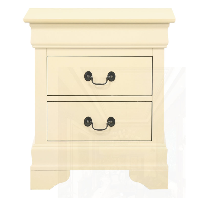 Table de chevet classique avec tiroirs, Beige