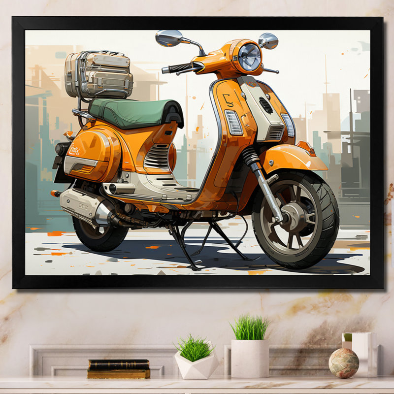 Orange Scooter Caf Racer - imprimé, H 16 po x l 32 po x P 1 po, Cadre simple noir