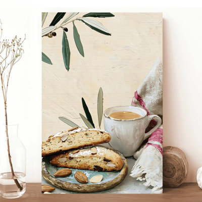 Canvas Wall Art Almond Biscotti Cookies Coffee Cup Olive Branch Vintage Poster Print Home Decor