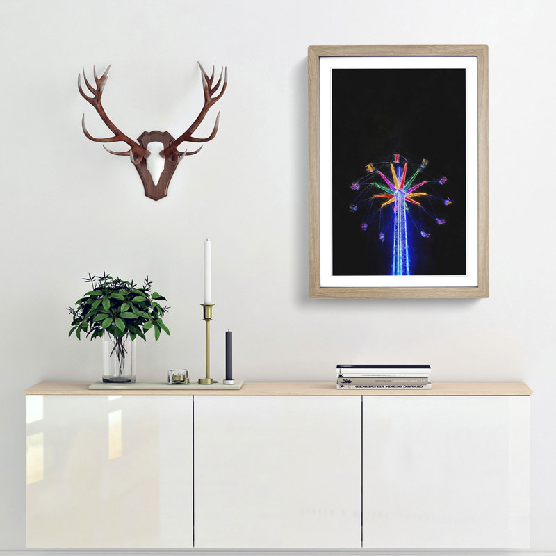 Carnival Ride at Night - Picture Frame Graphic Art Print, 87cm H x 62cm W x 2cm D, Oak Framed