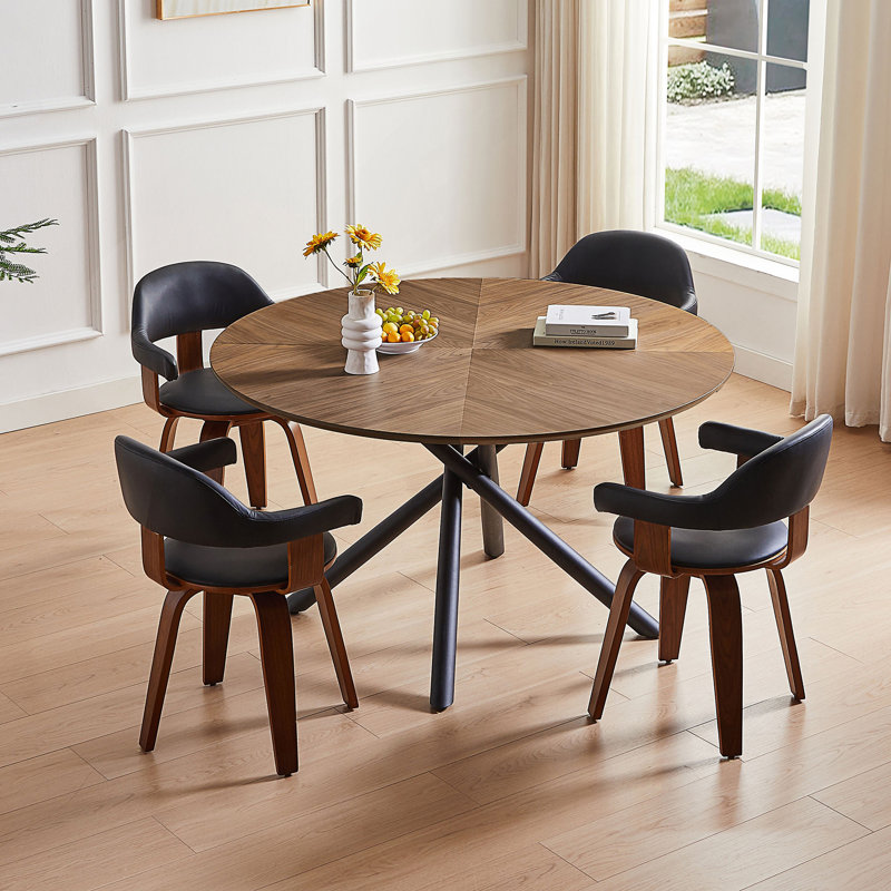 Table de salle à manger, table basse ronde, table de thé courte de loisirs, table de salle à manger, Walnut/Black