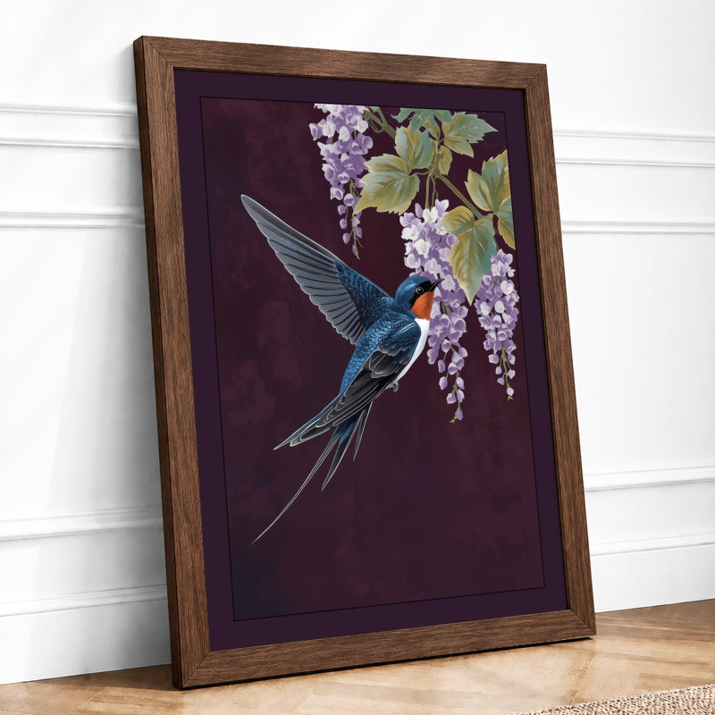 Hummingbird Among Blooms Botanical - Framed Print, A4 - 29.7 x 21.0 cm, Walnut