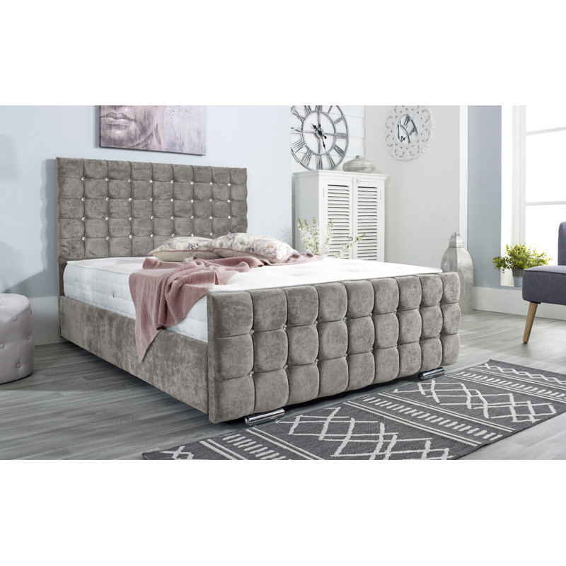 Woodring Upholstered Bed Frame, Double (4'6), Silver