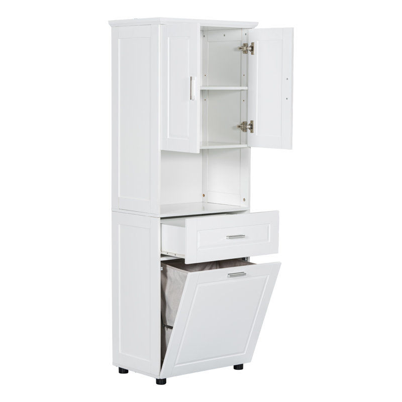 Armoire de rangement haute et large pour salle de bain, unité de rangement pour salle de bain, armoire autoportante avec 4 portes, tablettes réglables, blanc