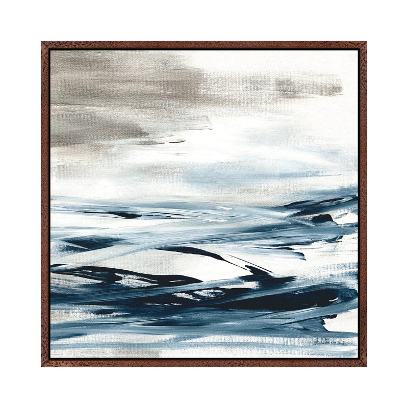 Tumultuous Indigo II by Susan Jill - Painting on Canvas, Classic Brown Wood Floater Framed, 45.72cm H x 45.72cm W x 3.81cm D