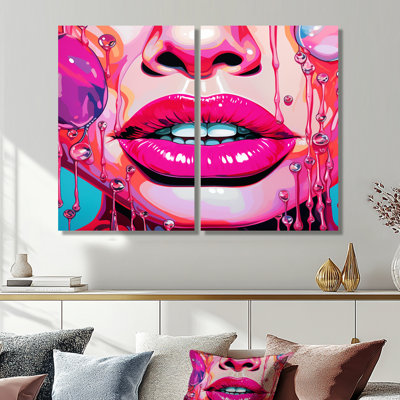 Popart sensuel rose Lips I - mode femme grand art mural