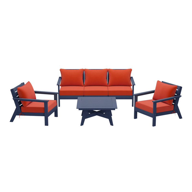 Ensemble de conversation à assise profonde 6 pièces, Marine, Orange