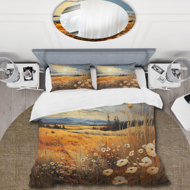Ensemble de housse de couette en microfibre / polyester jaune et bleu prairies Whispers Patchwork II