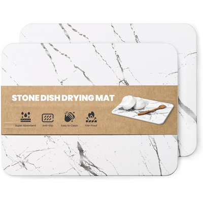 Paquet de 2 tapis de séchage en marbre blanc perle et diatomite
