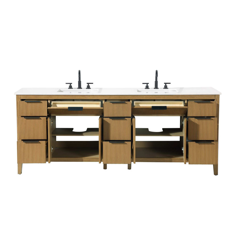 Meuble-lavabo double 84 po en teck miel, Miel et teck