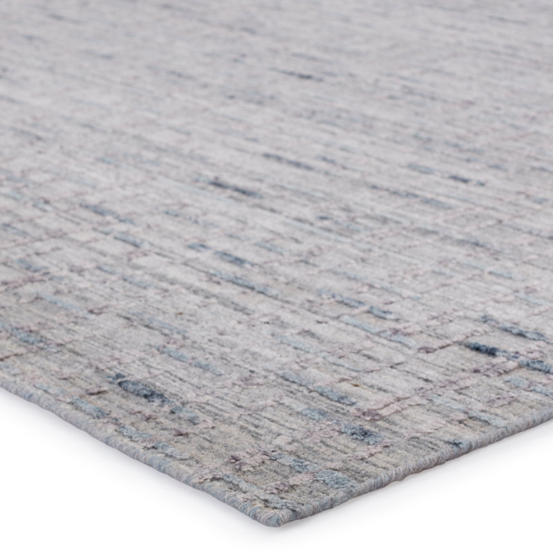 Tapis gris clair / bleu noué à la main de conception unique nouvel âge Esbeydy, Rectangle de 5 pi x 8 pi