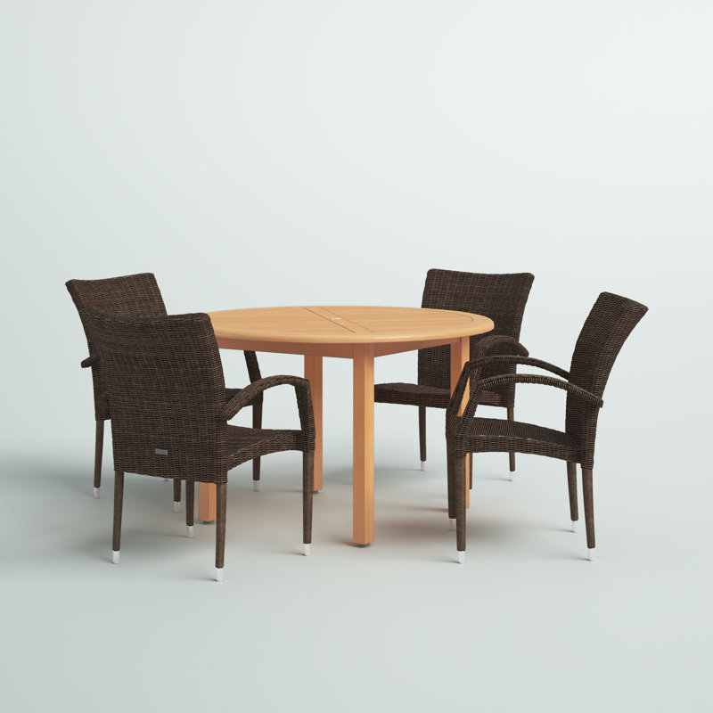 Anautica 4 - Person Wood Patio Dining Set with Round Table