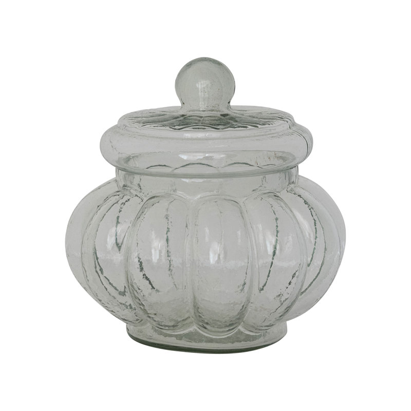 Pot en verre nervuré avec couvercle, 6.25" D x 6.25" H