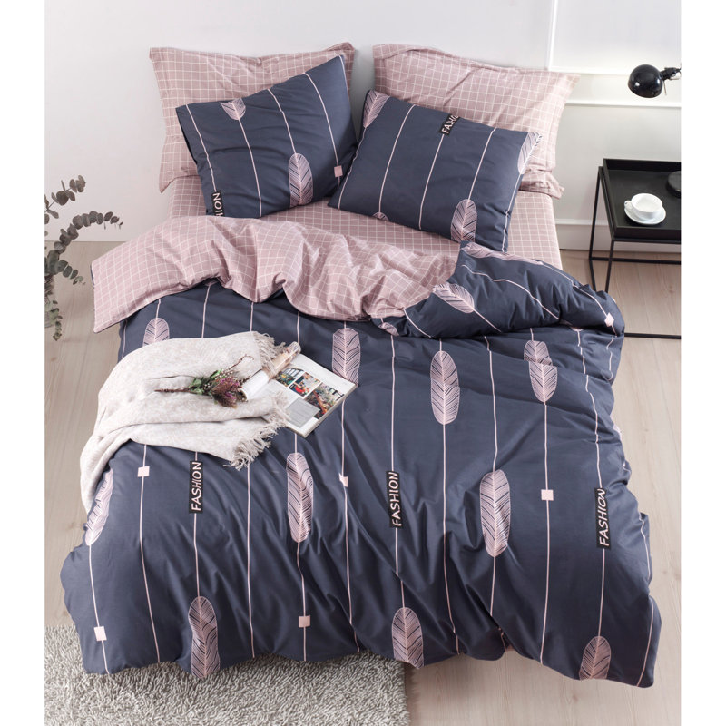Ensemble de housse de couette 100% coton rose / blanc Ronneshia, Bleu foncé / rose