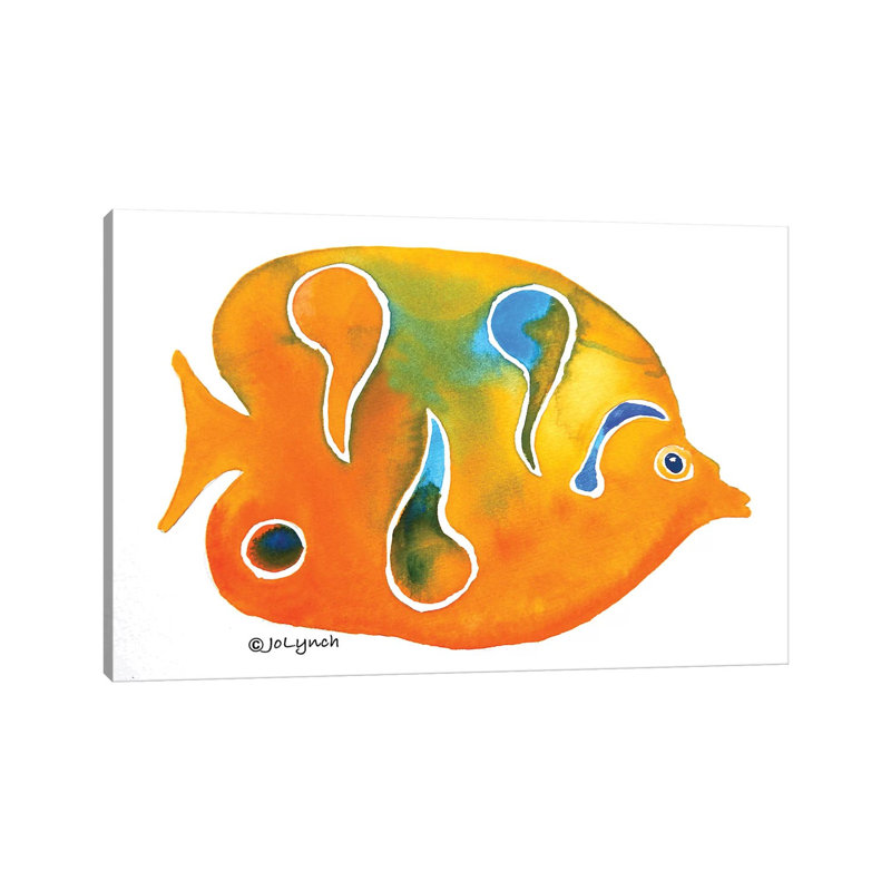 «Fish Small Orange» par Jo Lynch - peinture sur toile tendue, H 8 po x l 12 po x P 0,75 po
