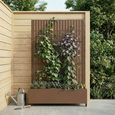 Lit de jardin en métal avec treillis et roulettes H 6 pi x l 4 pi - brun