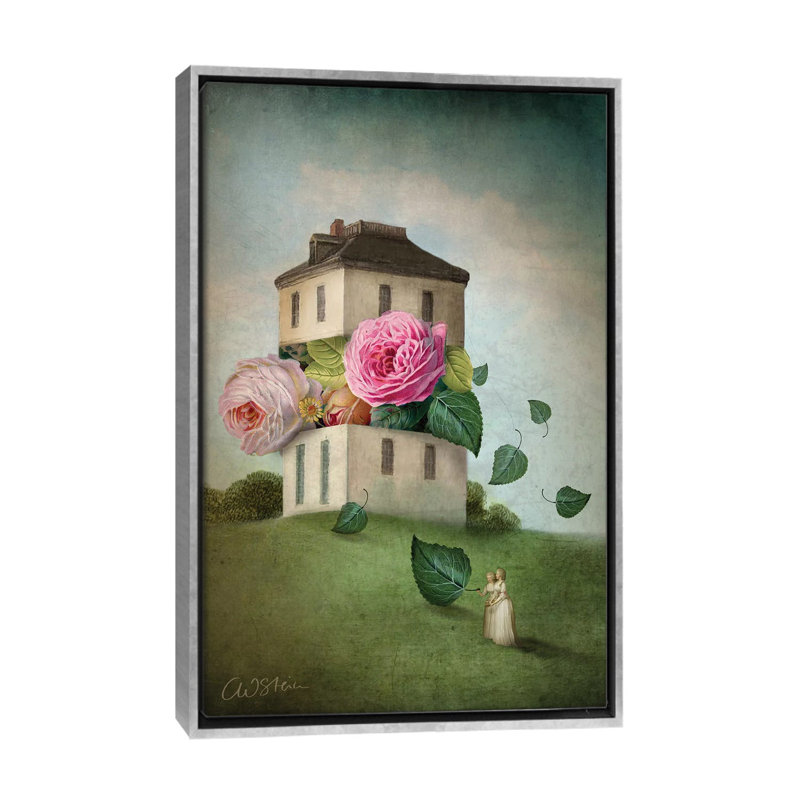 Maison des fleurs par Catrin Welz-Stein - impression d'art graphique, H 26 po x l 18 po x 1,5 po, Toile avec cadre argenté