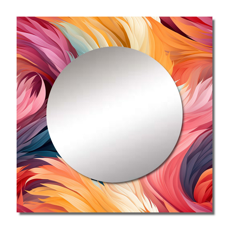 Pink And Blue Electric Swirls Infuse IV - Modern Square Living Room Wall Mirror Art, 36" x 36"