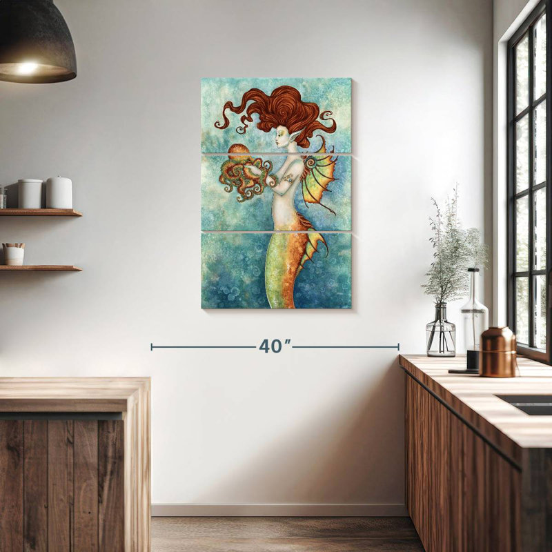 Sirène et pieuvre, H 38 po x l 24 po