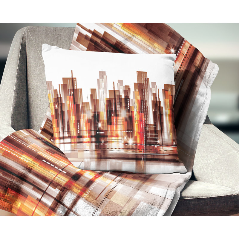 Brown City Skyline - Coussin imprimé paysage urbain, 16 po x 1 po, Coussin décoratif