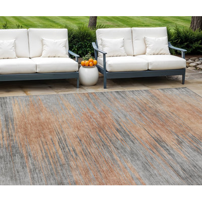 Tapis d'extérieur lavable abstrait 8 pi x 10 pi gris saumon et gris anthracite