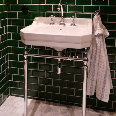 Whitehaus 24" Console with Integrated Rectangular Bowl, Brass Leg Support and Side Towel Bar
