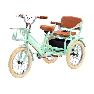 16 Inch Height-Adjustable Kids Tricycle, 2 Seats & 3 Storage Baskets, Dual Handbrake Ride-On Trike for Boys and Girls, Ages 4-9