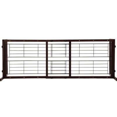 Barrière intérieure autoportante extensible pour chien 38 "à 71" pour portes et escaliers, pin brun avec grillage métallique, barrière fonctionnelle de sécurité pour animaux