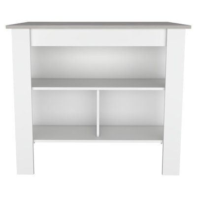 Kitchen Island, Four Legs, Three Shelves  -White / Ibiza Marble