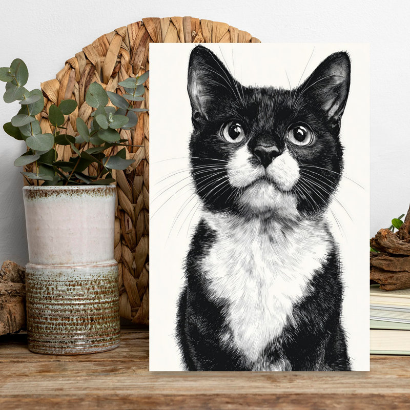 Art mural contemporain chat curieux, 18" H x 12" W