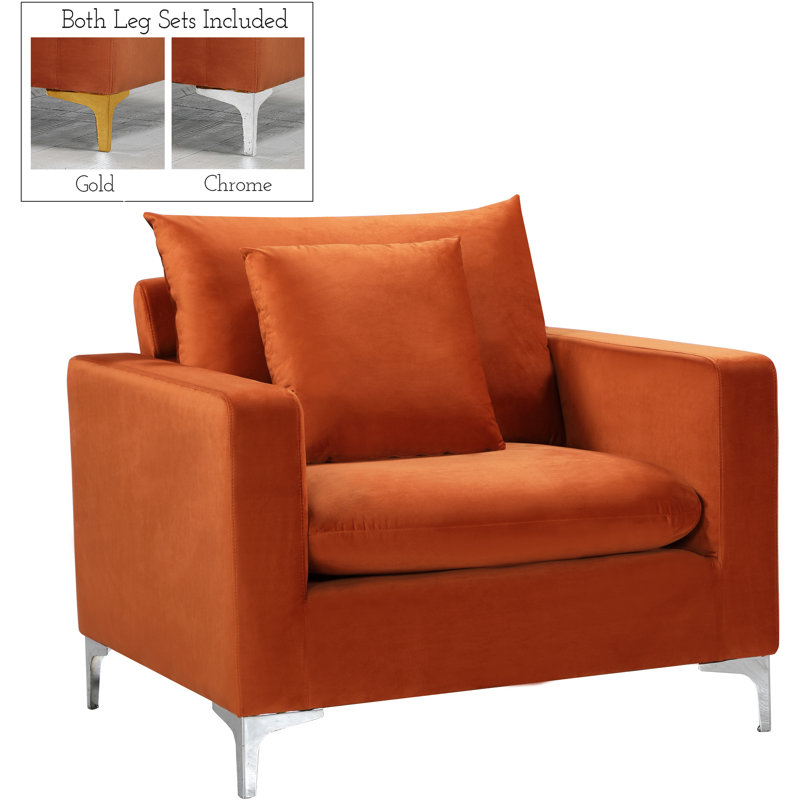 Fauteuil large en velours Naomi, Cognac