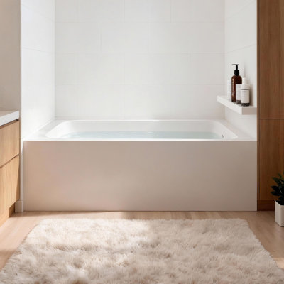 Baignoire en alcôve, baignoire contemporaine en acrylique en alcôve de 48 po x 30 po, baignoire de trempage avec bonde à droite et trou de trop-plein, grande baignoire rectangulaire profonde pour salle de bain avec bride intégrée, blanc