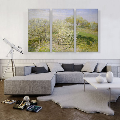 «Spring Fruit Trees in Bloom» par Claude Monet - ensemble de 3 reproductions d'art sur toiles tendues