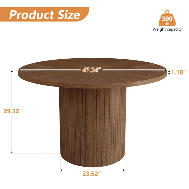 Cuji 47'' Round Pedestal Dining Table, Walnut