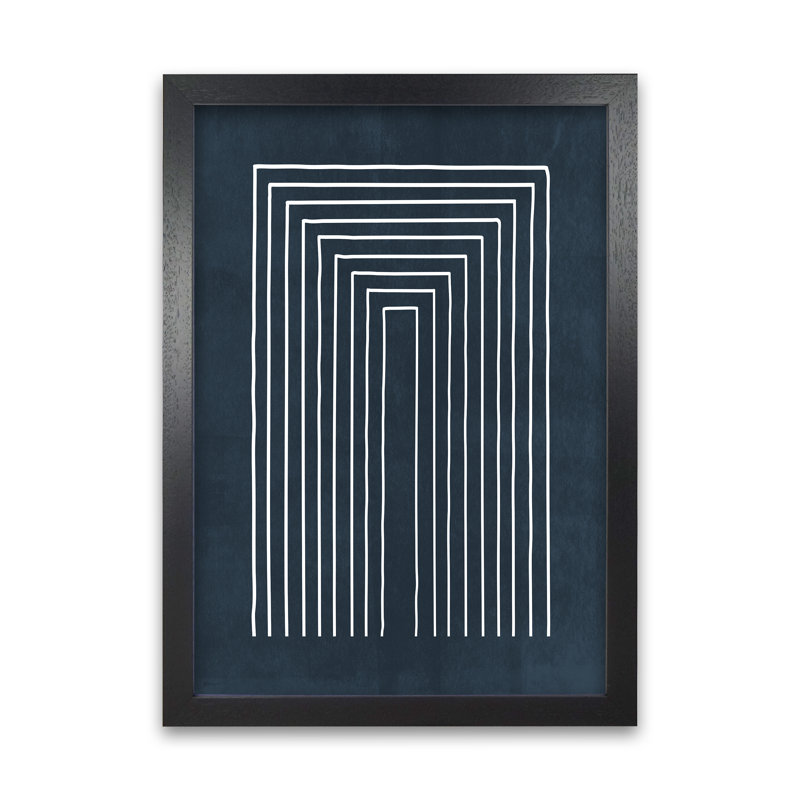Lino Style Blue Geometric Lines - Print, Black Frame, 42cm H x 30cm W x 3cm D