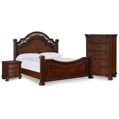 Grand lit à colonnes, commode et table de chevet Lavinton