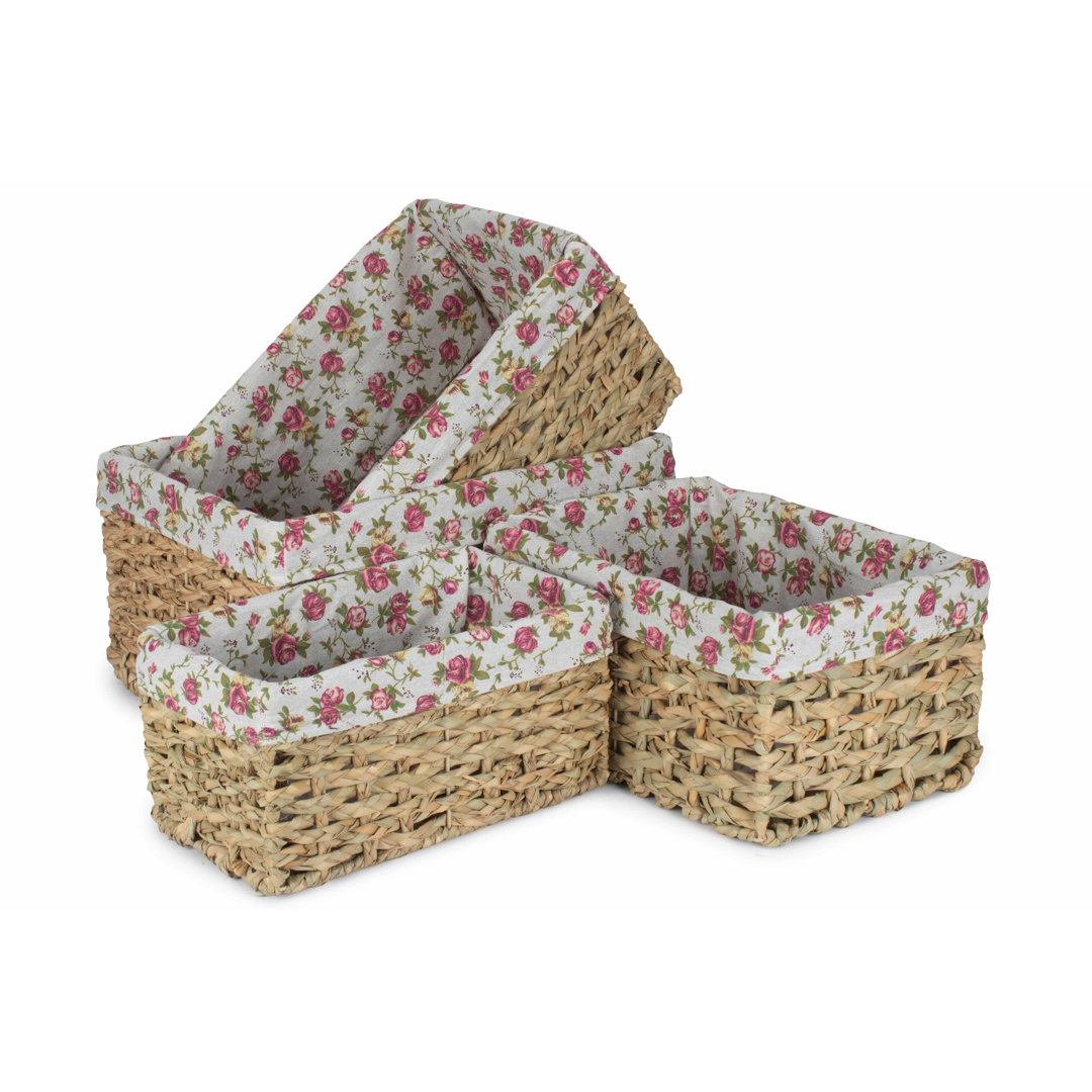 Wicker 4 Piece Thatch Grass Storage Basket Set With Lining