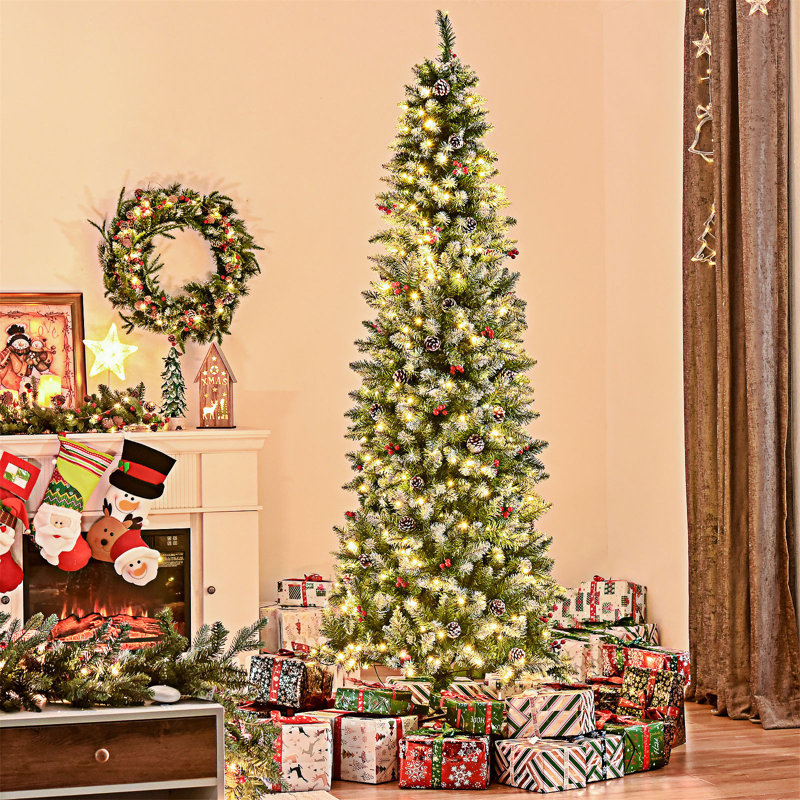 Arbre de Noël artificiel pré-éclairé enneigé, 7'5"