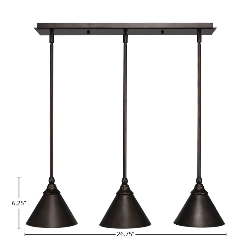 Abat-jour linéaire suspendu en métal 3 lumières, Bronze