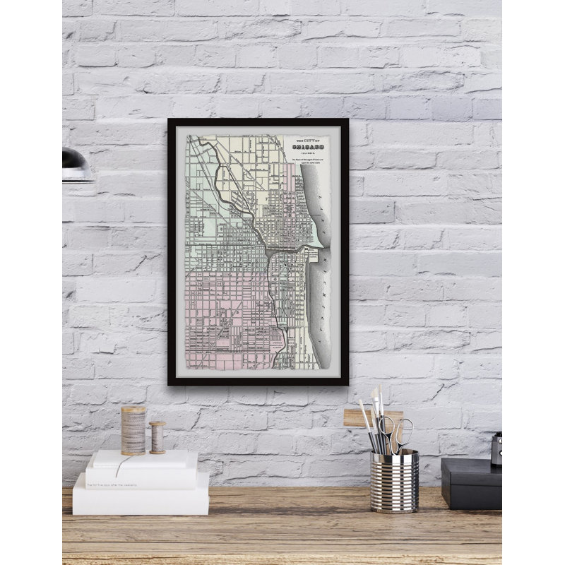 Carte de Chicago VI - impression encadrée, H 36 po x l 24 po x P 1,5 po
