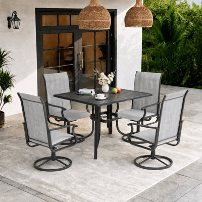 5-Piece Waterproof Patio Dining Set – Outdoor Rectangular Table & 4 Padded Swivel Chairs