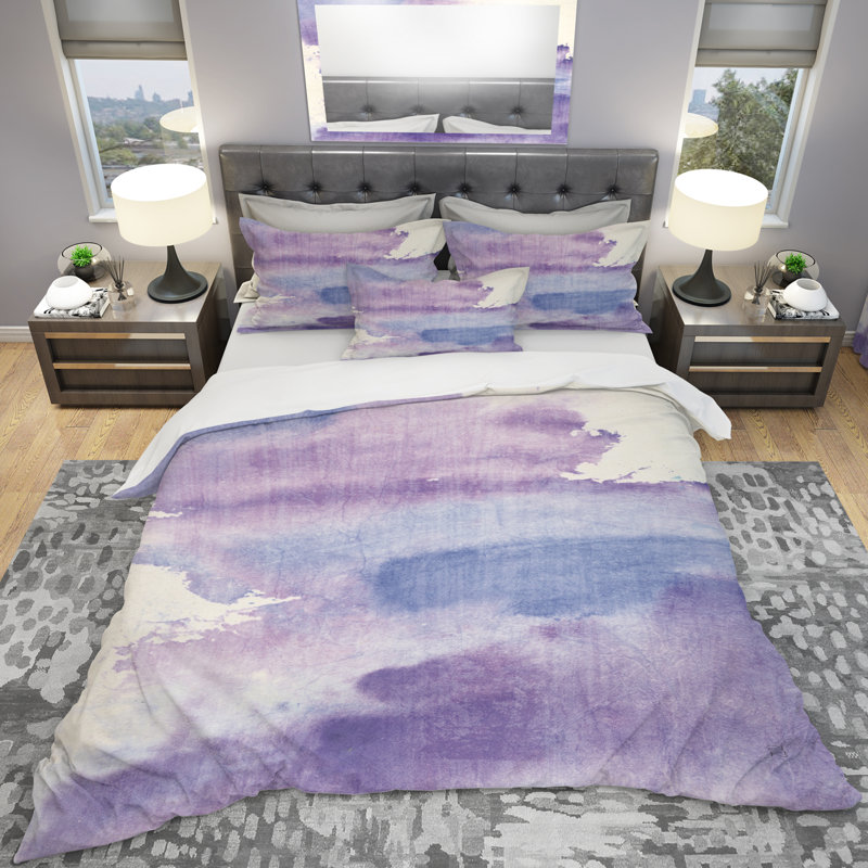 Watercolor Purple Haze I - Modern & Contemporary Duvet Cover Set - Microfiber Polyester, King Duvet Cover + 2 Shams